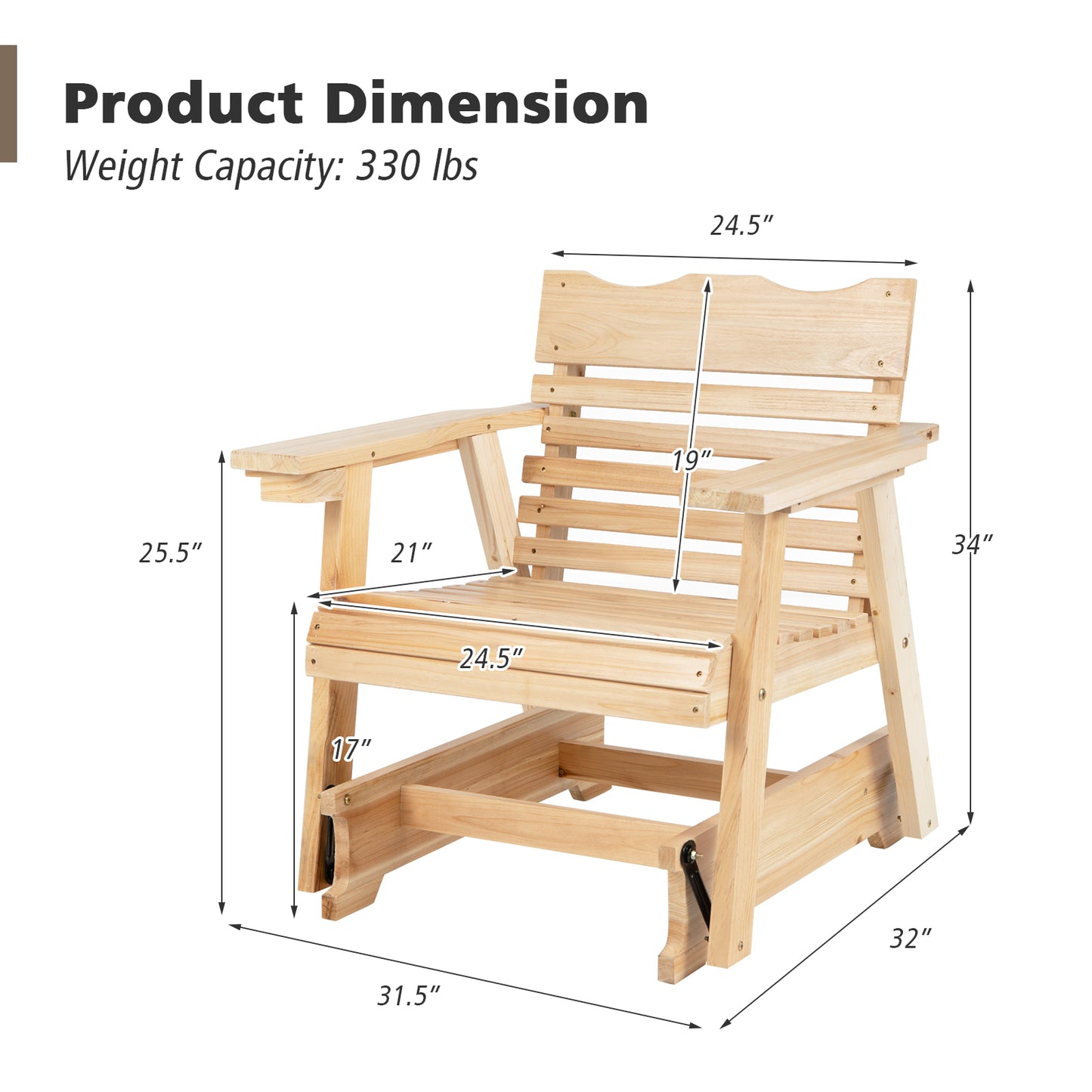 Wood Rocking Chair with High Back and Wide Armrests