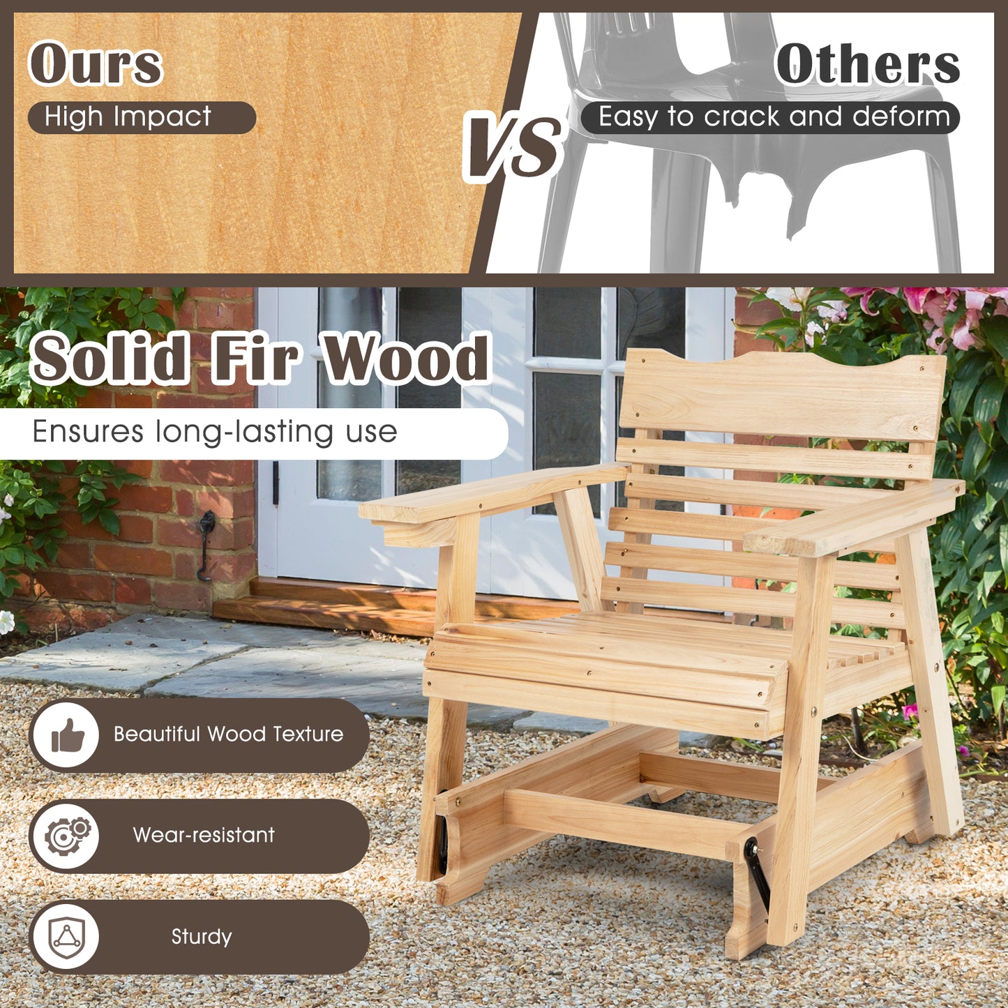 Wood Rocking Chair with High Back and Wide Armrests