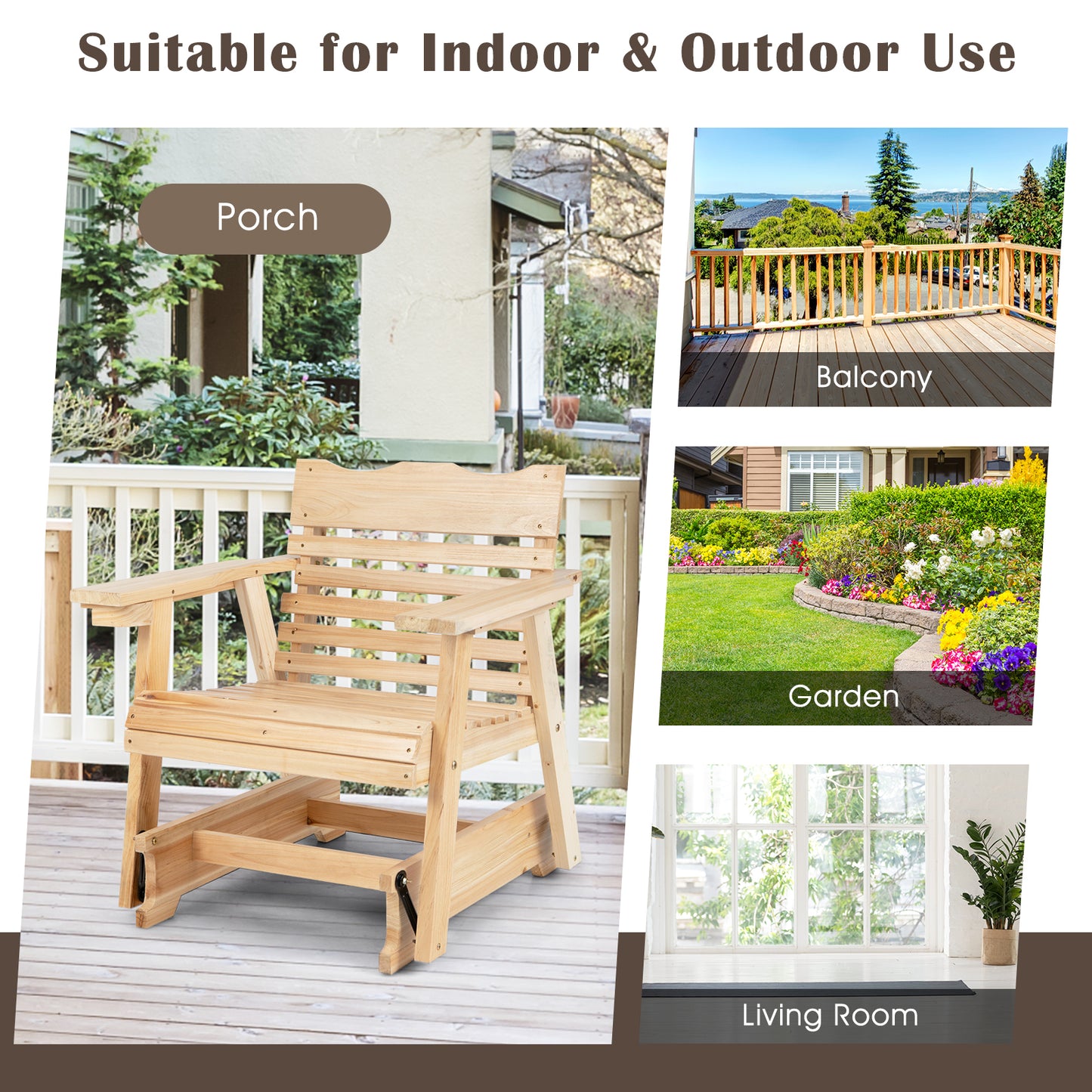 Wood Rocking Chair with High Back and Wide Armrests