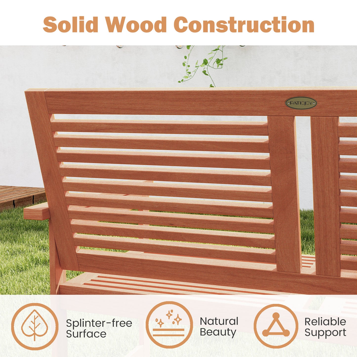 2-Person Wooden Outdoor Bench with Slatted Backrest