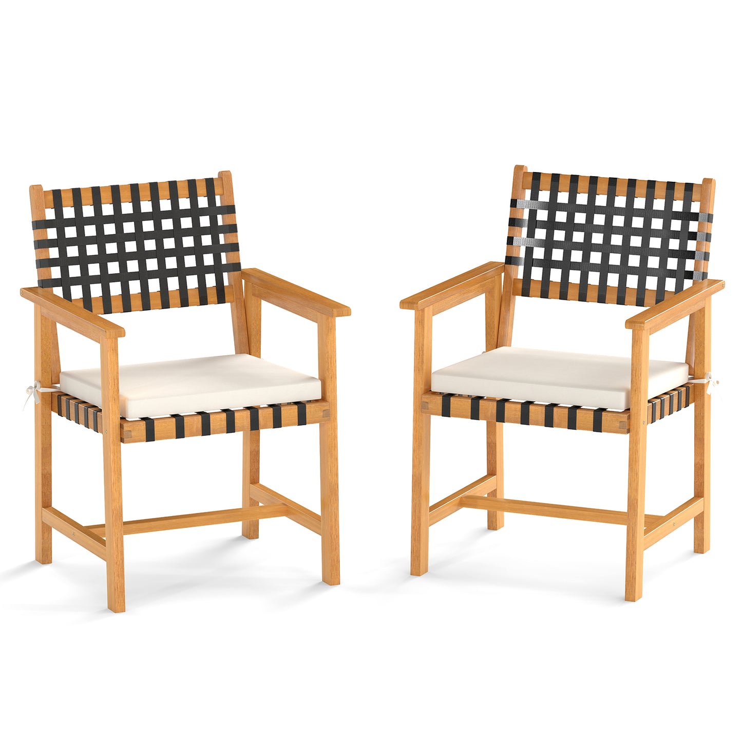 Acacia Wood Dining Chairs Set of 2 with Armrests