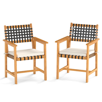 Acacia Wood Dining Chairs Set of 2 with Armrests