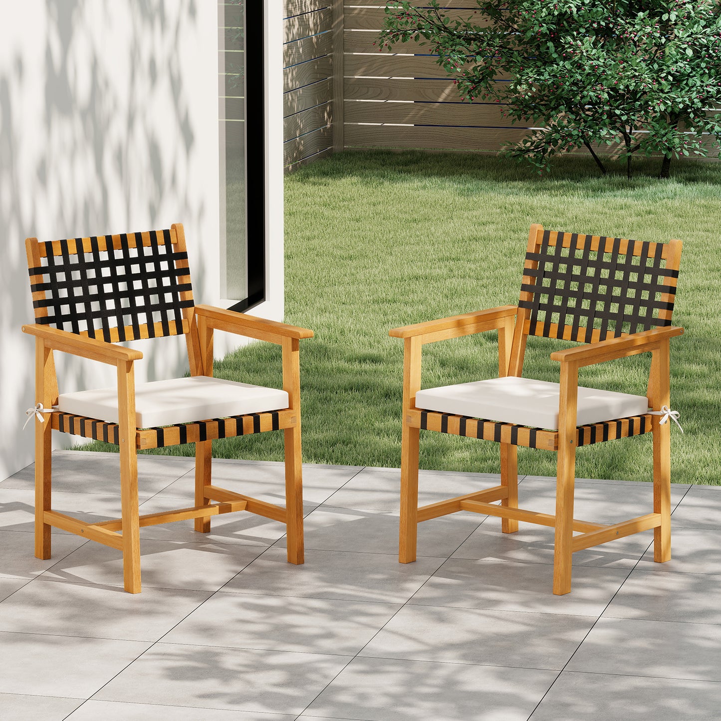 Acacia Wood Dining Chairs Set of 2 with Armrests
