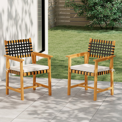 Acacia Wood Dining Chairs Set of 2 with Armrests