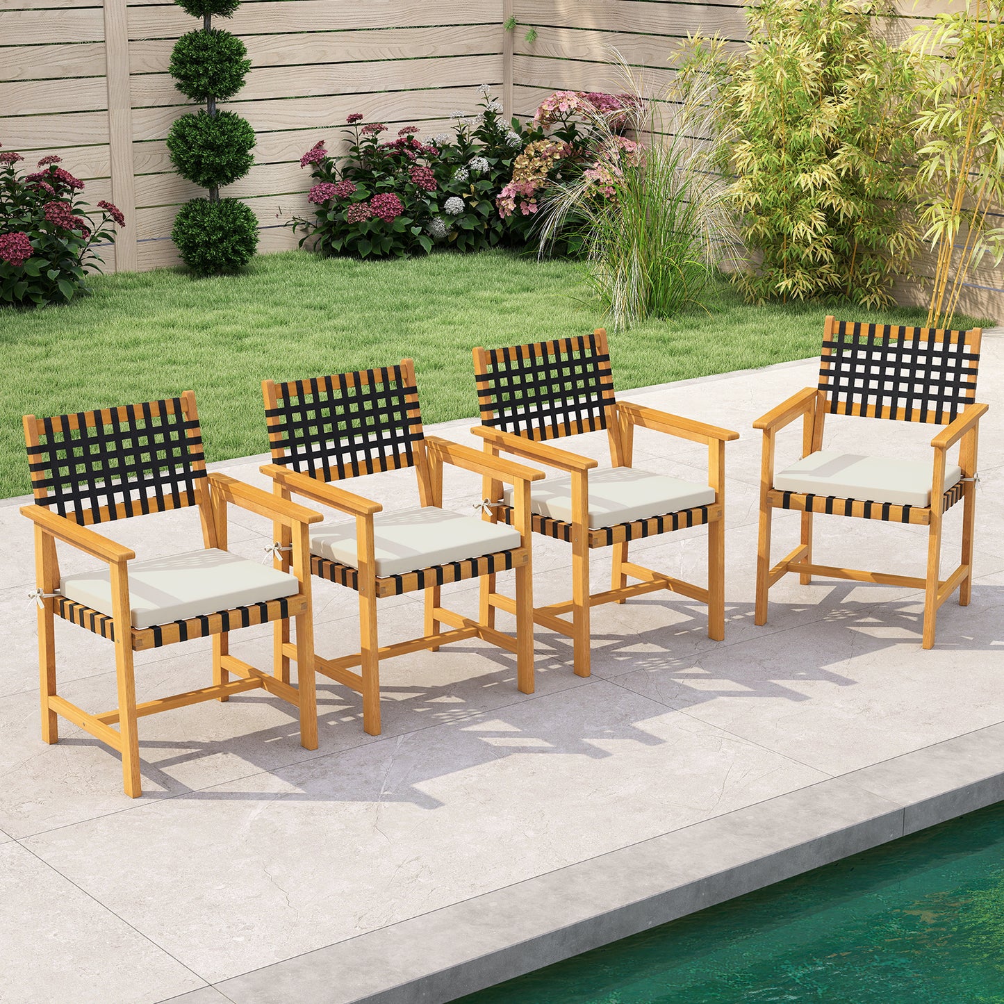 Acacia Wood Dining Chairs Set of 2 with Armrests