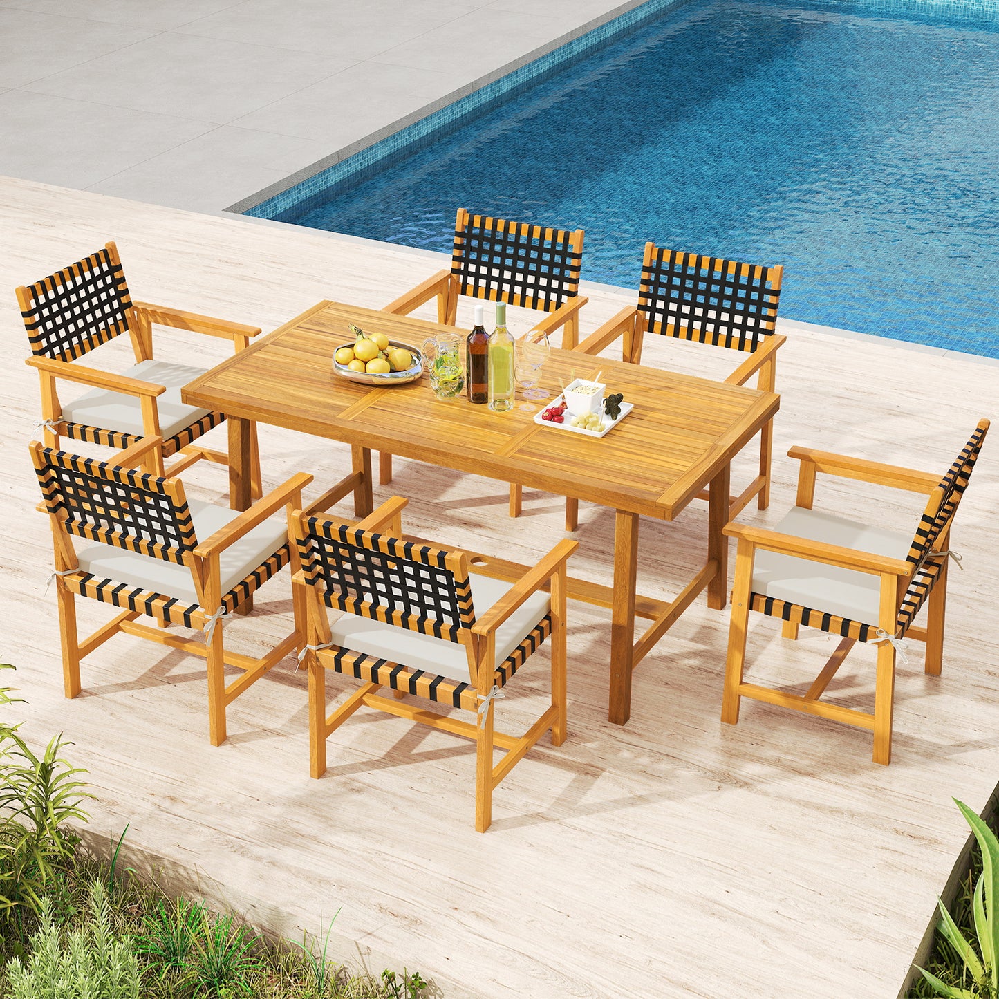 Acacia Wood Dining Chairs Set of 2 with Armrests