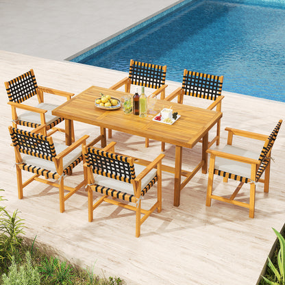 Acacia Wood Dining Chairs Set of 2 with Armrests