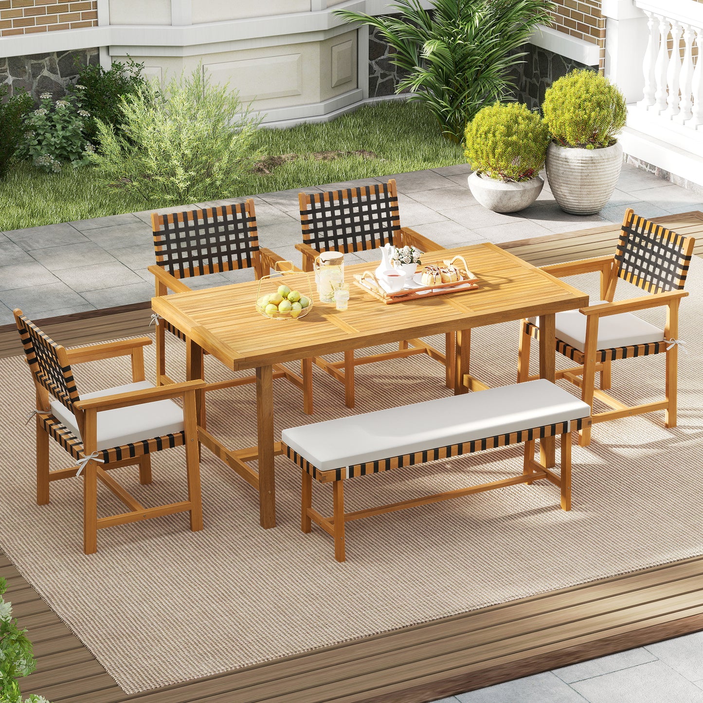 Acacia Wood Dining Chairs Set of 2 with Armrests