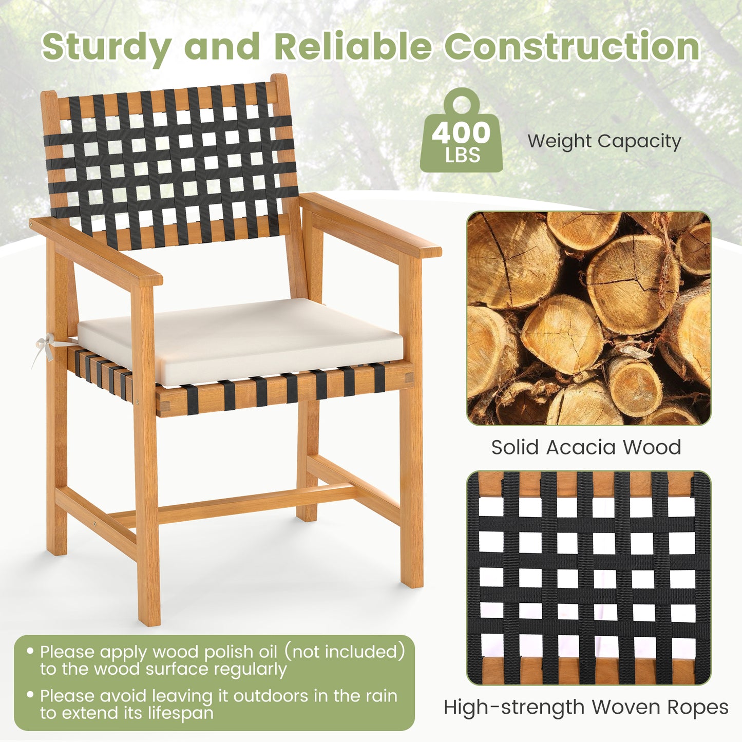 Acacia Wood Dining Chairs Set of 2 with Armrests