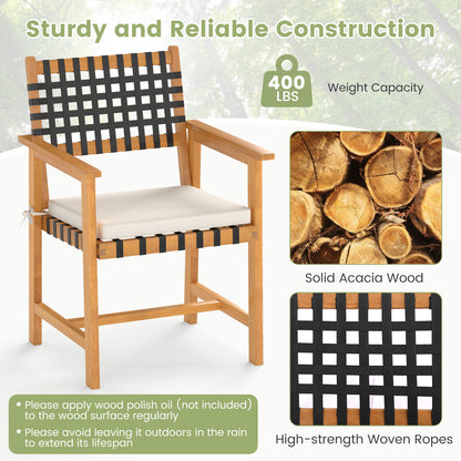 Acacia Wood Dining Chairs Set of 2 with Armrests