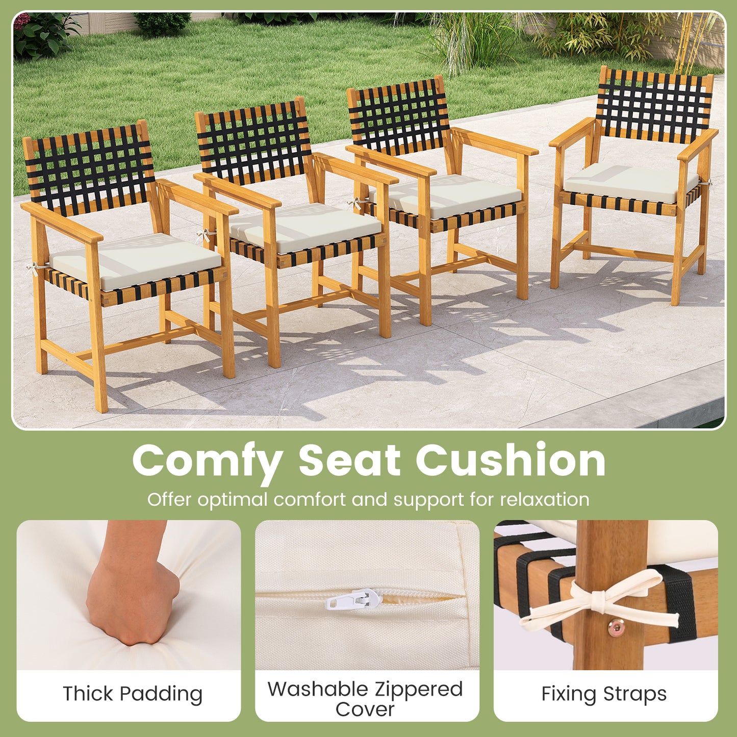 Acacia Wood Dining Chairs Set of 2 with Armrests