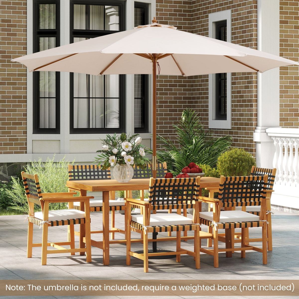 Outdoor Wooden Dining Table with Umbrella Hole and Stable Base