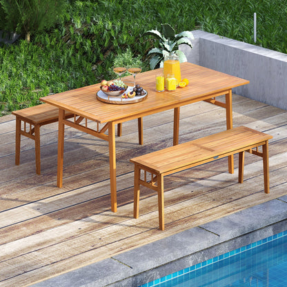 Outdoor Wooden Dining Table with Umbrella Hole and Stable Base