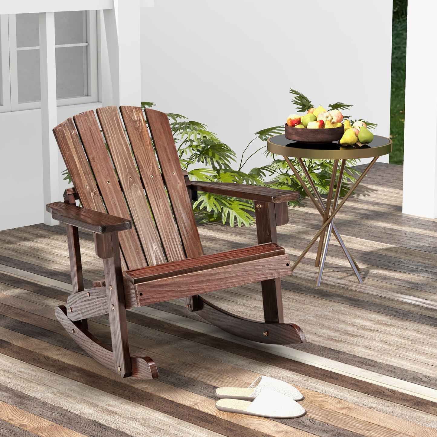 Kids Adirondack Rocking Chair - Outdoor Wooden Slatted Seat