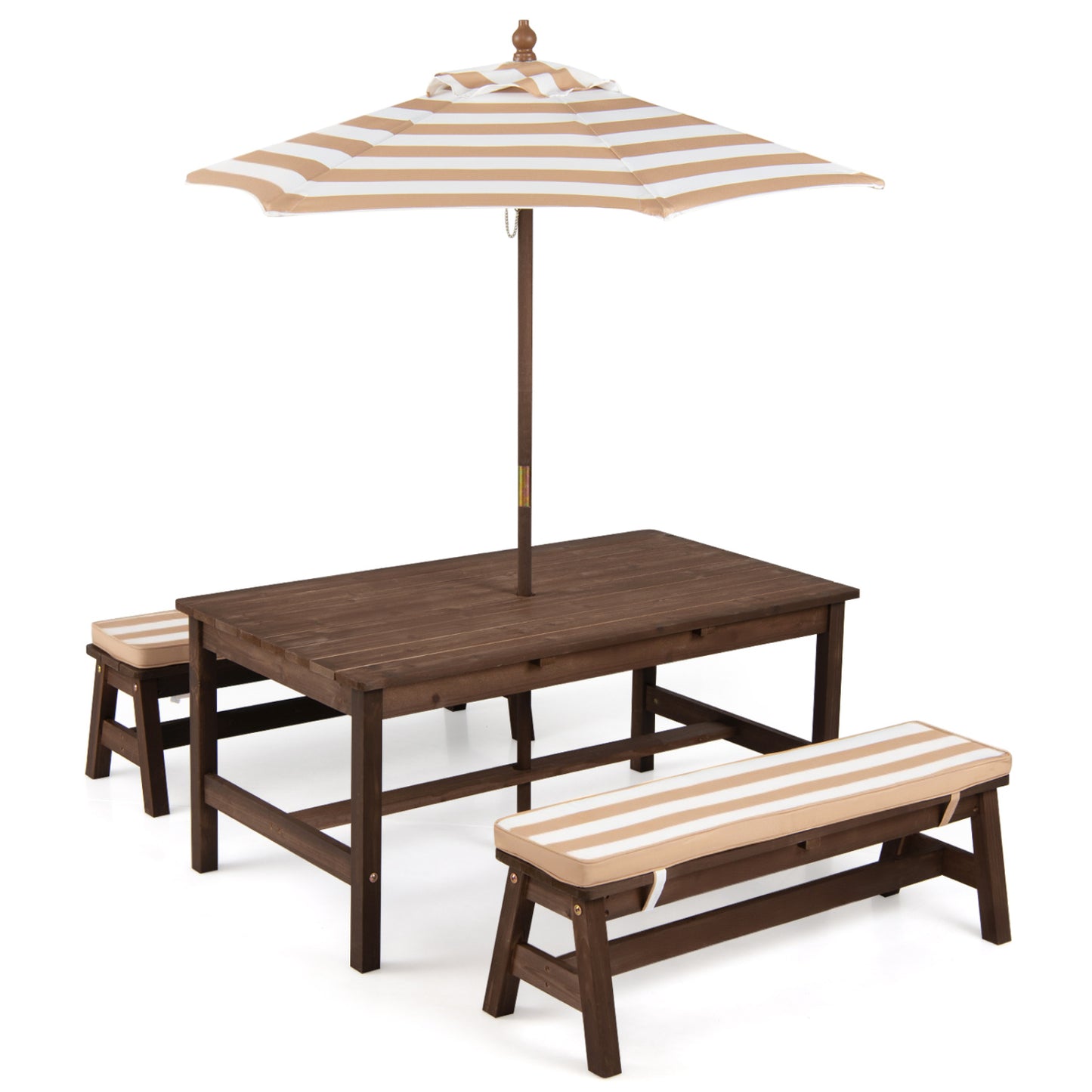Kids Picnic Table with Umbrella and Cushions - Outdoor Wood