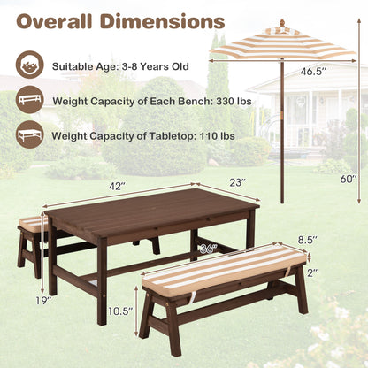 Kids Picnic Table with Umbrella and Cushions - Outdoor Wood