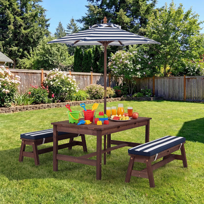 Kids Picnic Table with Umbrella and Cushions - Outdoor Wood