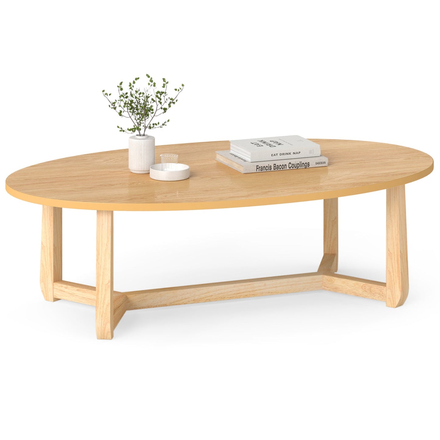 Oval Coffee Table 46 Inches Wooden Accent Table with Thickened Top