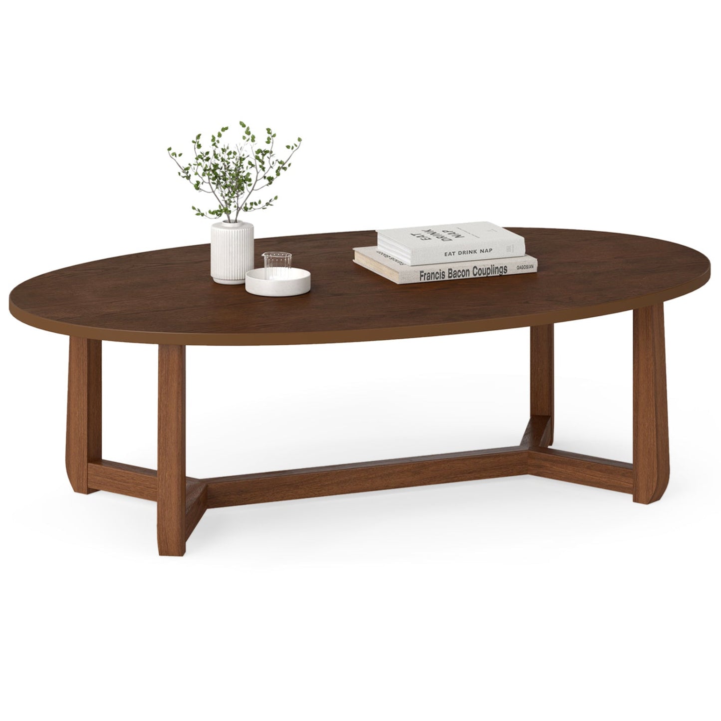 Oval Coffee Table 46 Inches Wooden Accent Table with Thickened Top