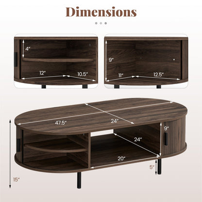 Oval Coffee Table 47.5inch Wooden Center Table with Storage
