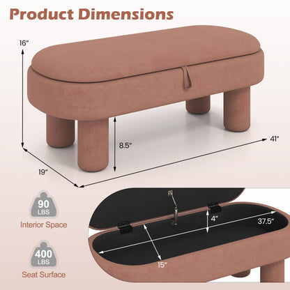 Oval Storage Ottoman Bench with Upholstered Velvet Seat
