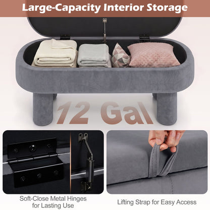 Oval Storage Ottoman Bench with Upholstered Velvet Seat