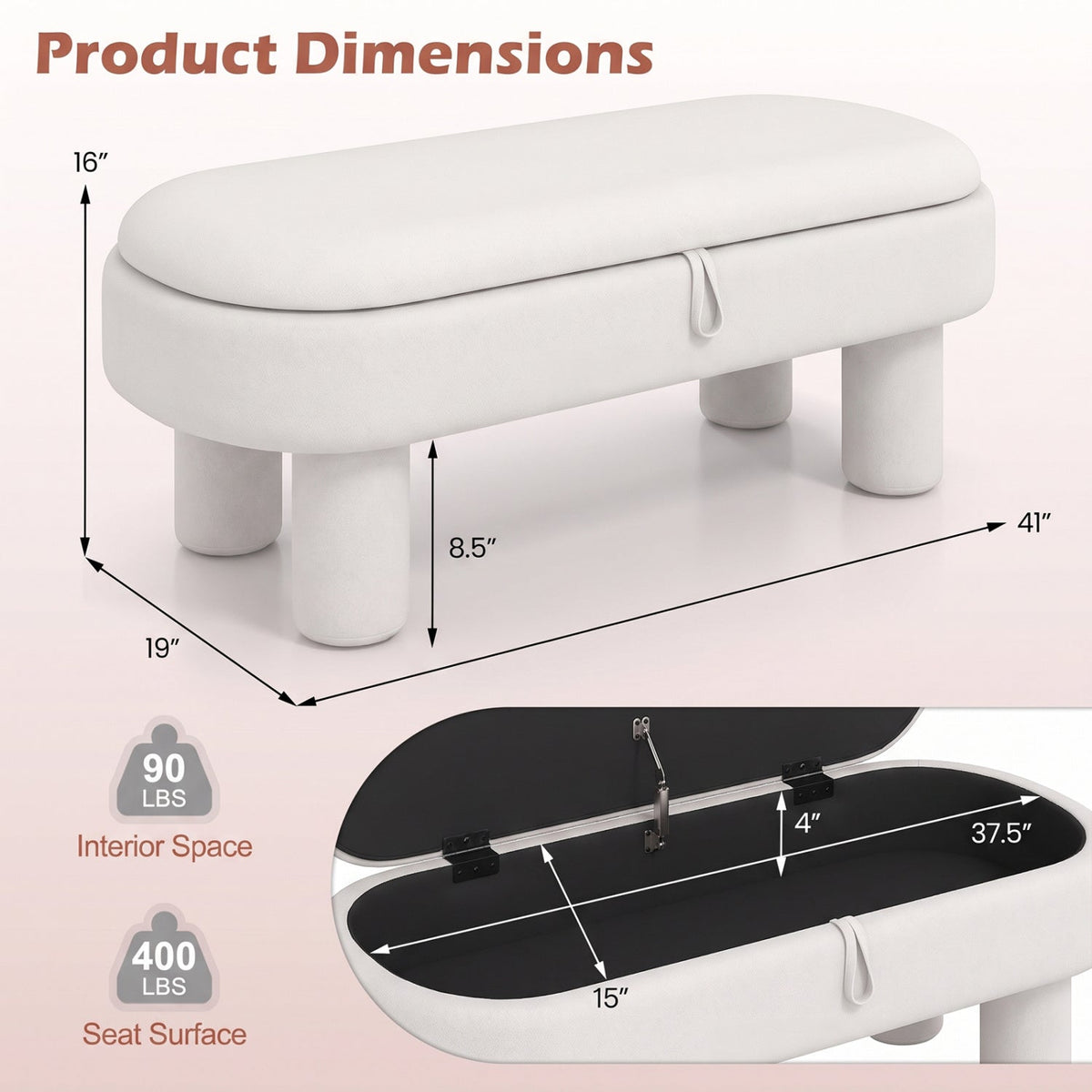 Oval Storage Ottoman Bench with Upholstered Velvet Seat