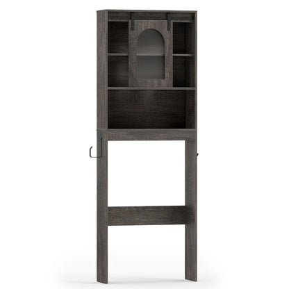 Over Toilet Storage Cabinet with Sliding Barn Door and Open Shelves for Bathroom