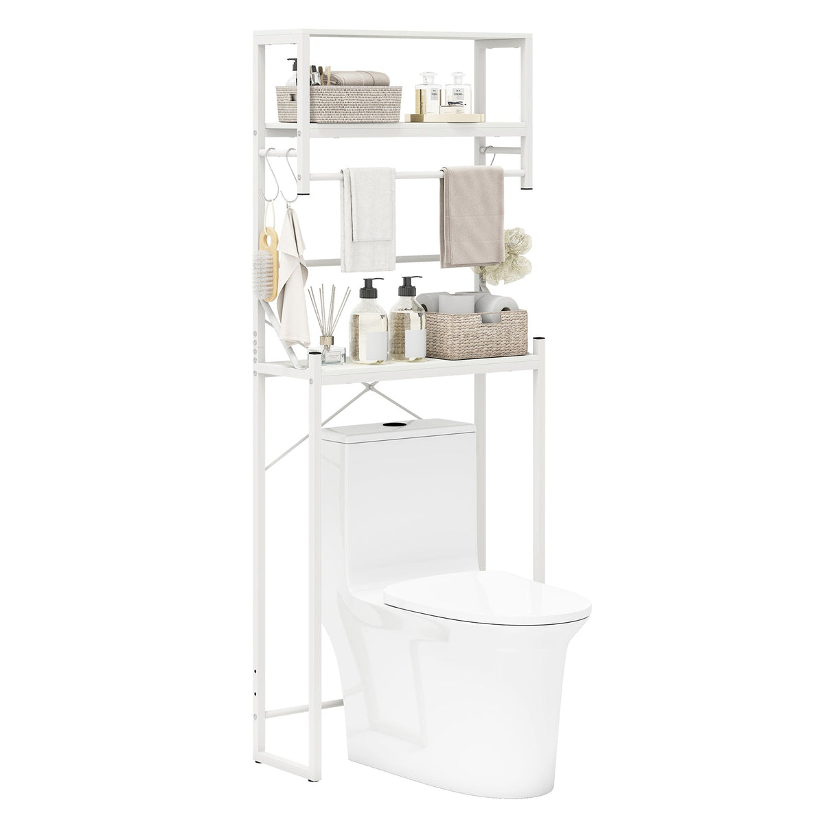 Over the Toilet Storage Rack 3-Tier Over Toilet Bathroom Organizer with Towel Holder-White