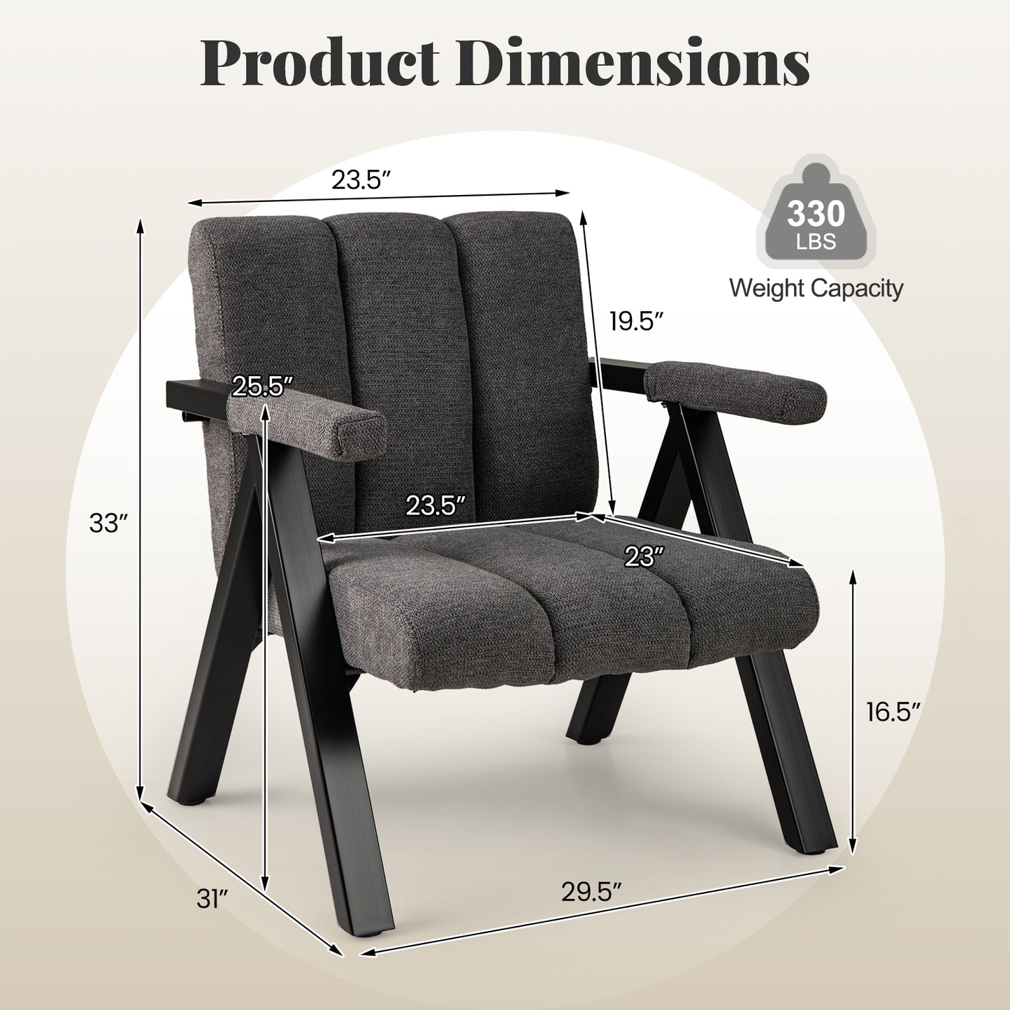 Oversized Accent Chair with Metal Frame and Armrests