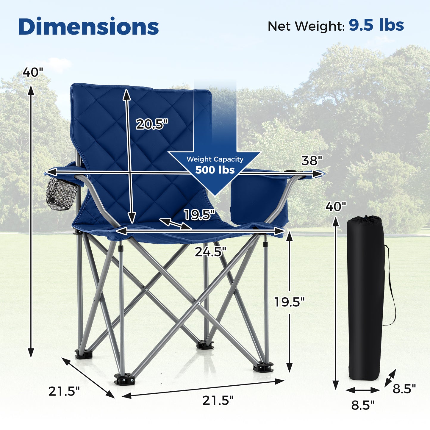 Oversized Folding Camping Chair with Cooler - 500 lbs Capacity