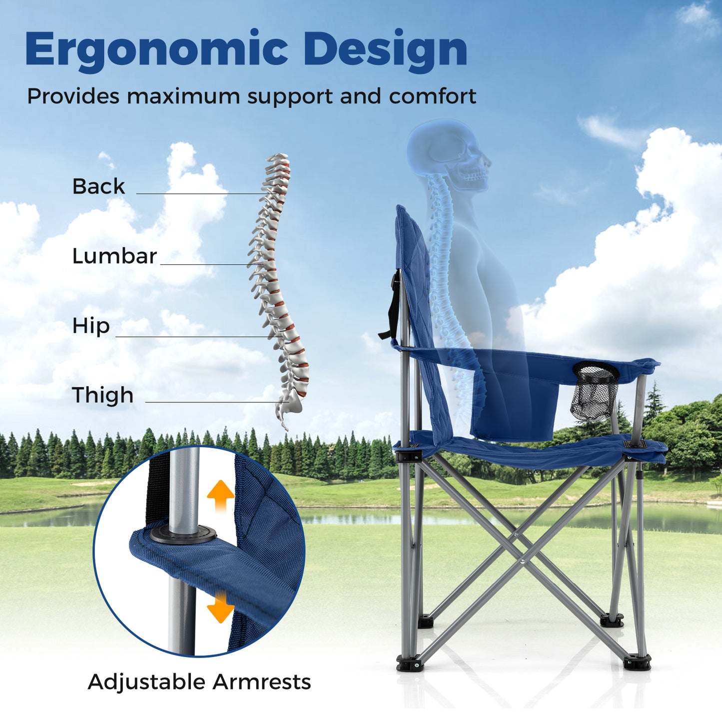 Oversized Folding Camping Chair with Cooler - 500 lbs Capacity