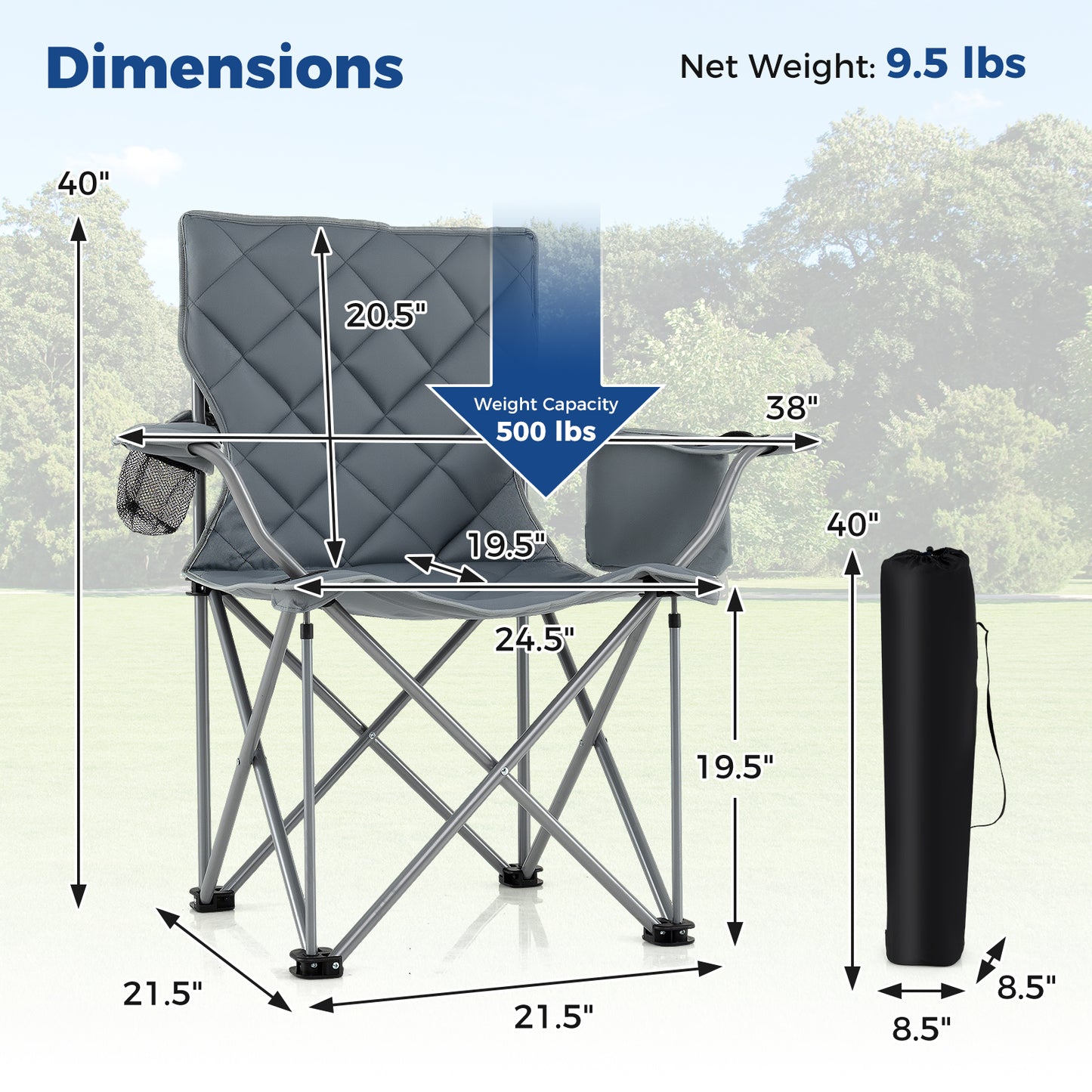 Oversized Folding Camping Chair with Cooler - 500 lbs Capacity