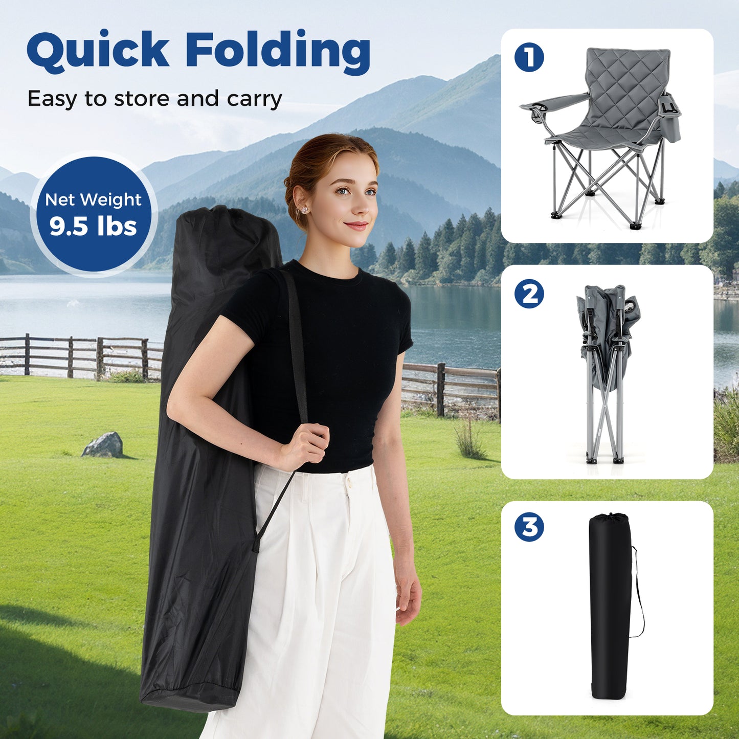 Oversized Folding Camping Chair with Cooler - 500 lbs Capacity