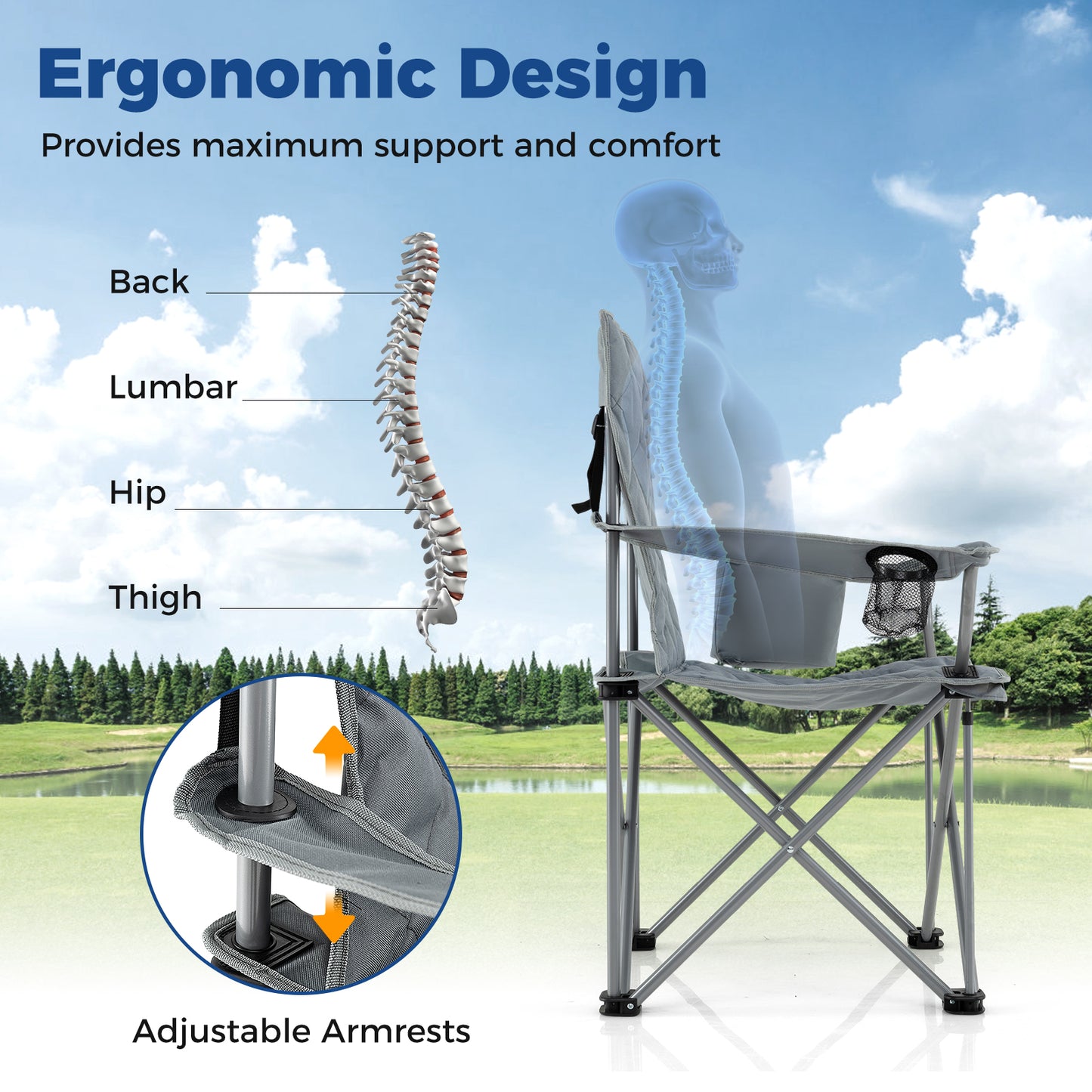Oversized Folding Camping Chair with Cooler - 500 lbs Capacity