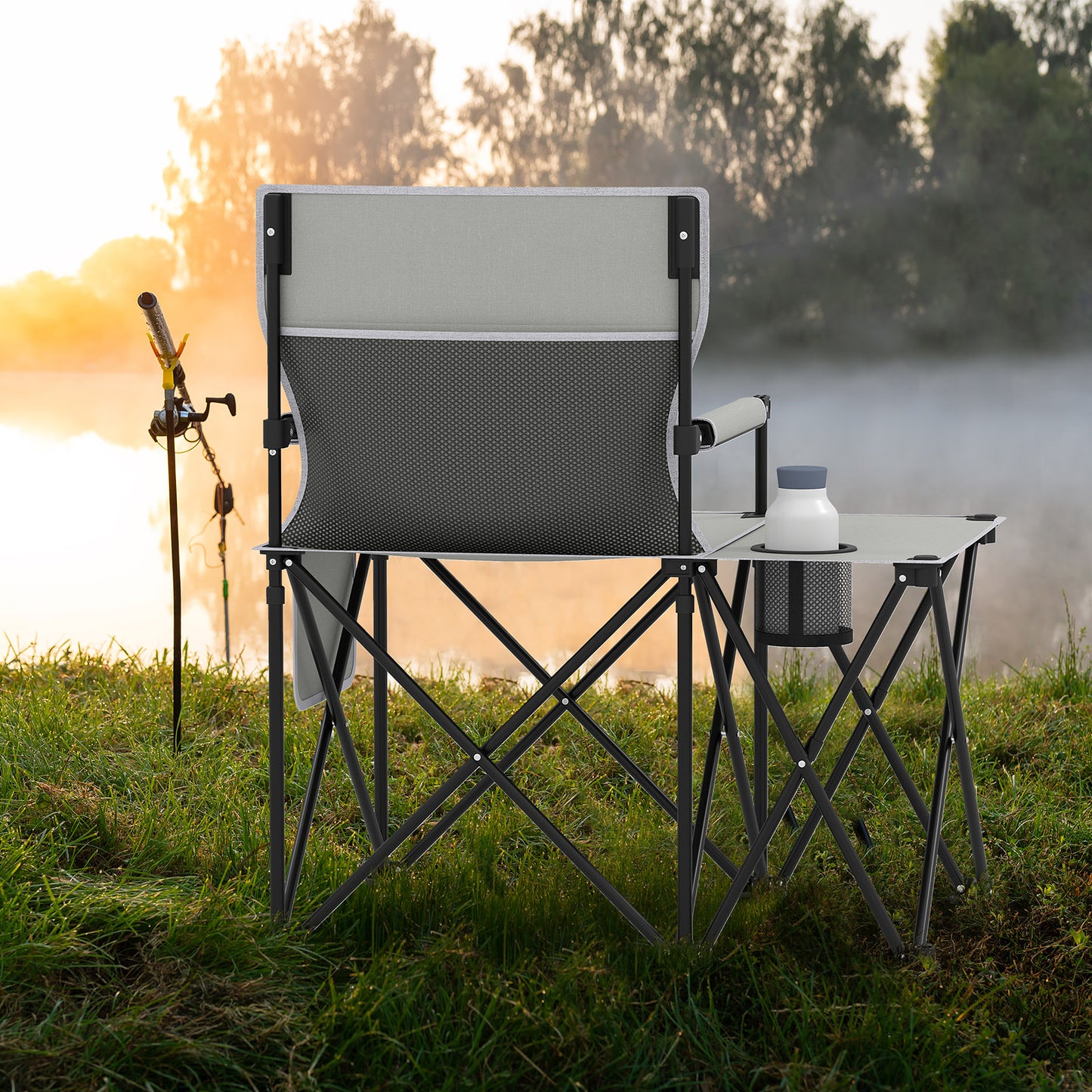 Oversized Camping Chair with Side Table and Storage Pockets