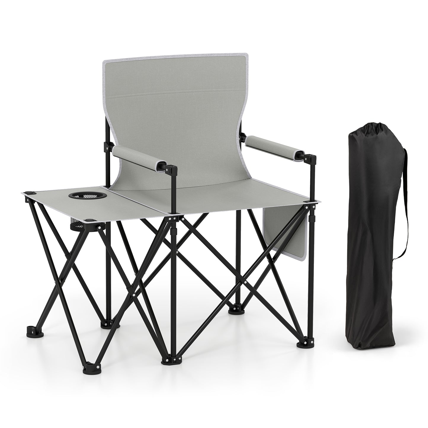 Oversized Camping Chair with Side Table and Storage Pockets