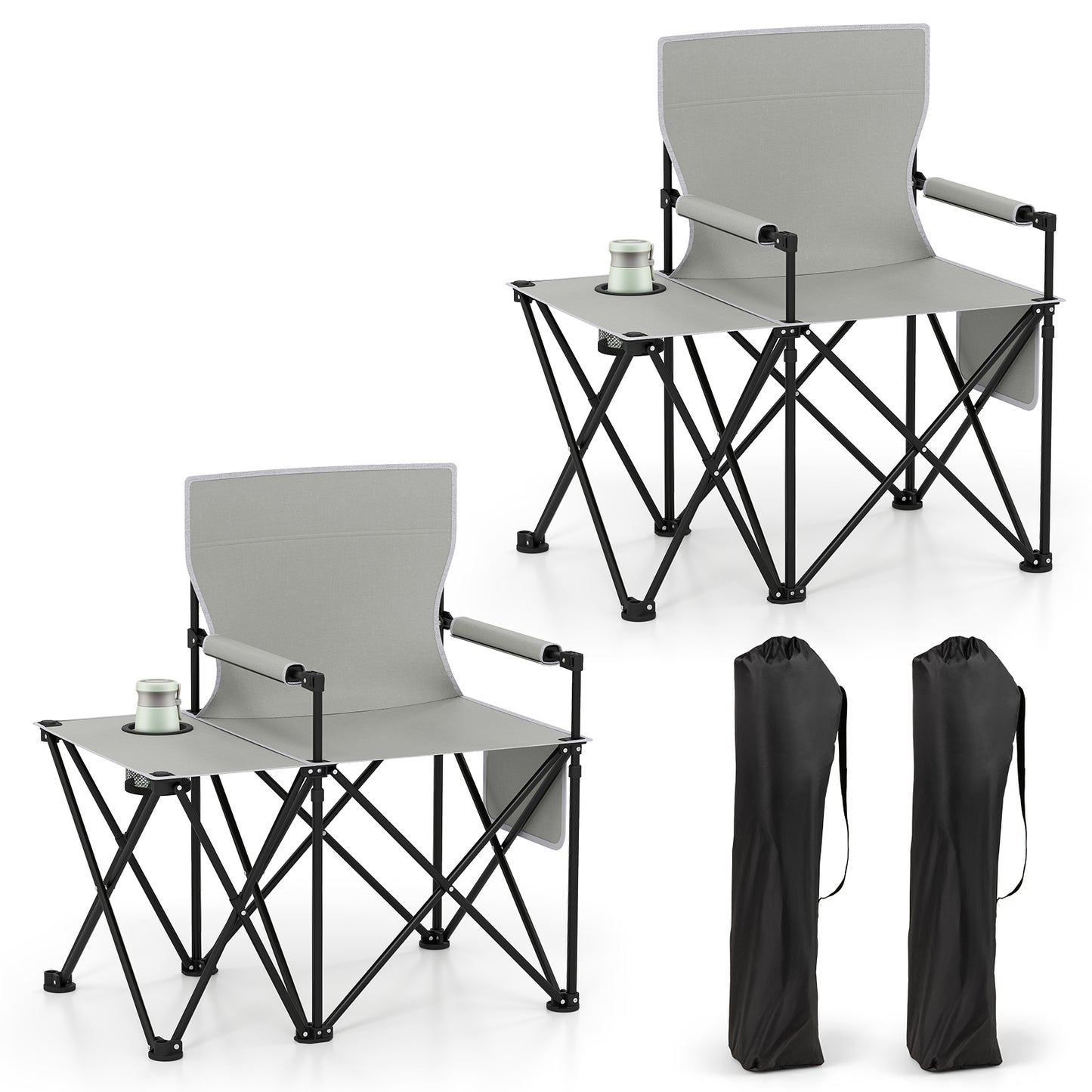 Oversized Camping Chair with Side Table and Storage Pockets