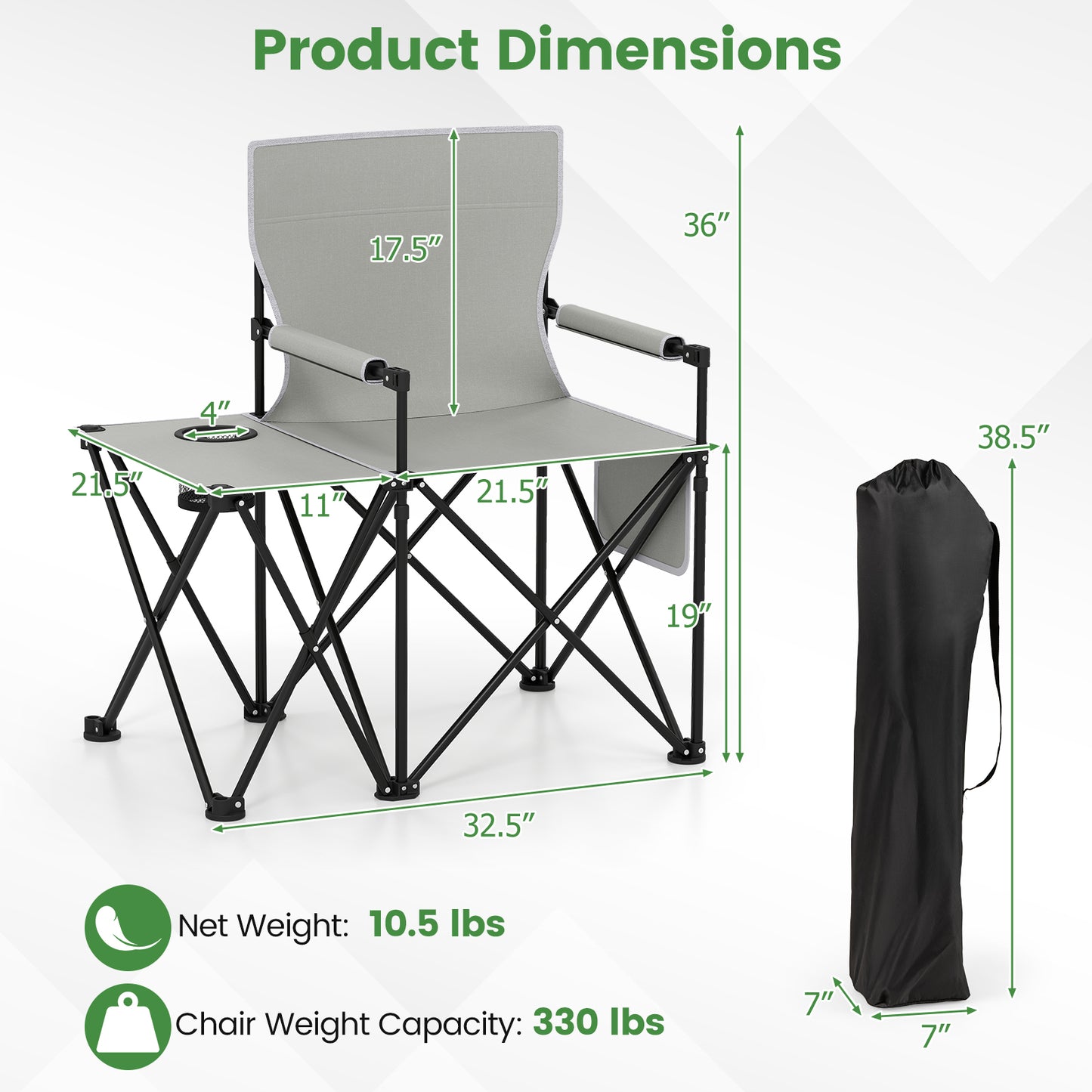 Oversized Camping Chair with Side Table and Storage Pockets