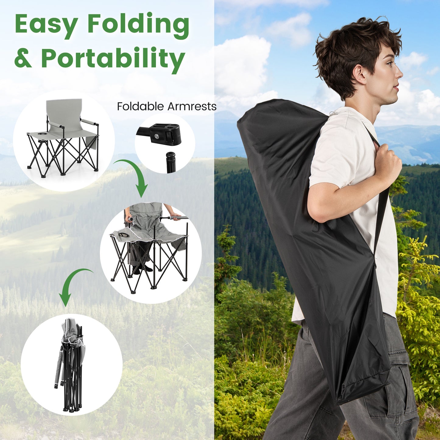 Oversized Camping Chair with Side Table and Storage Pockets
