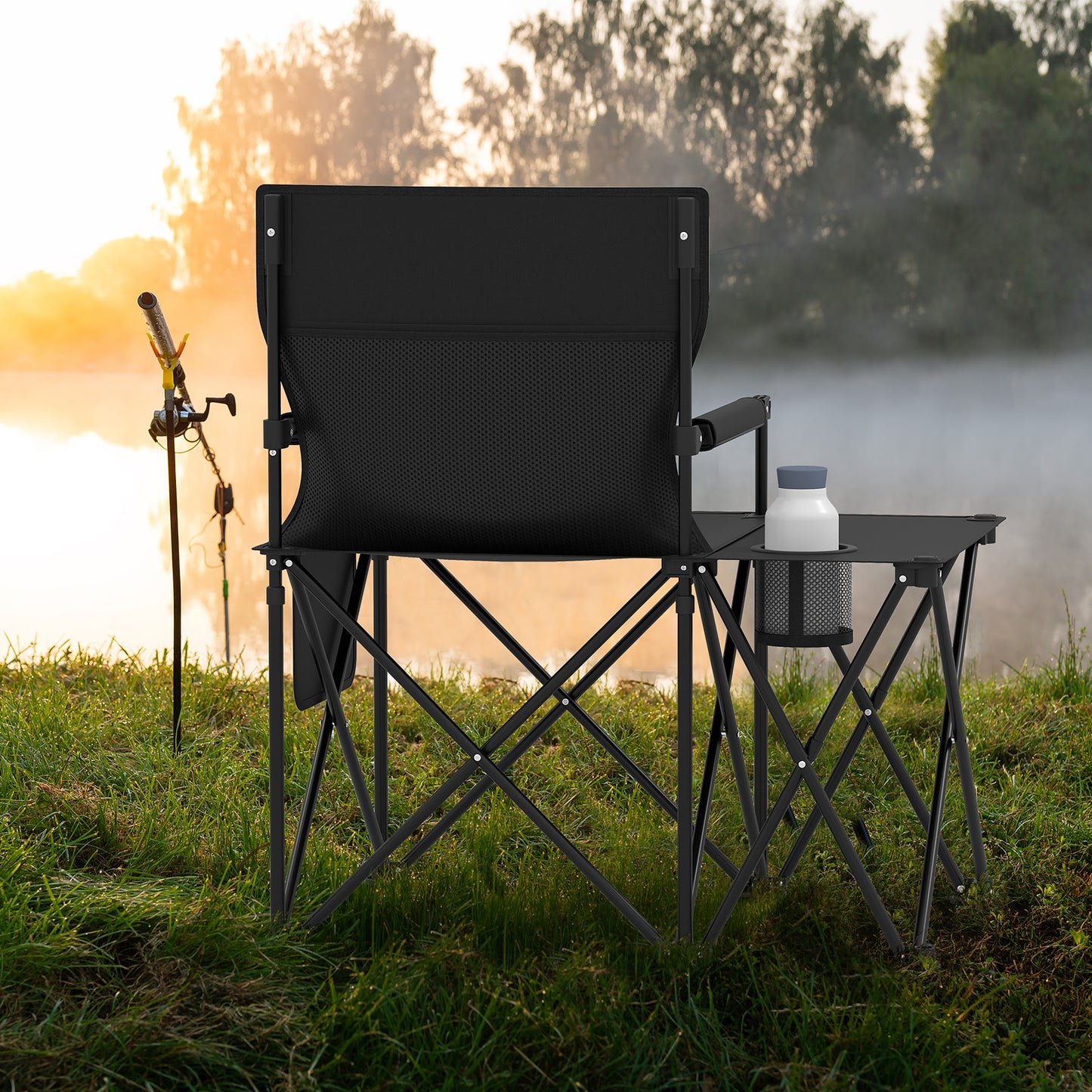 Oversized Camping Chair with Side Table and Storage Pockets