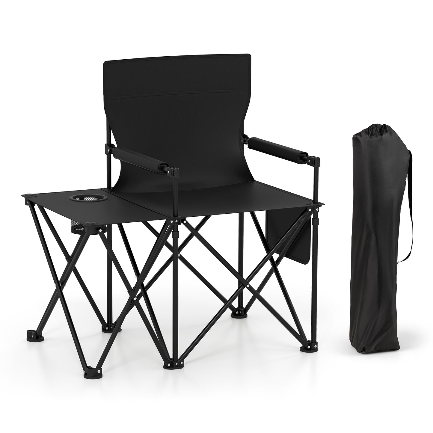 Oversized Camping Chair with Side Table and Storage Pockets