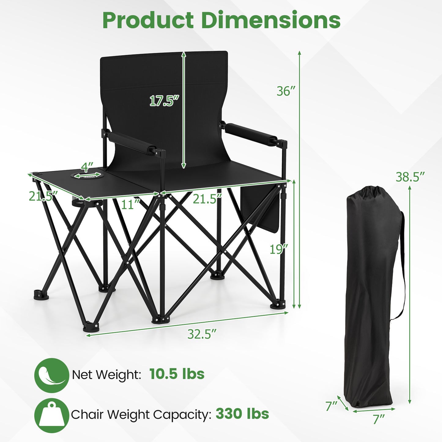 Oversized Camping Chair with Side Table and Storage Pockets
