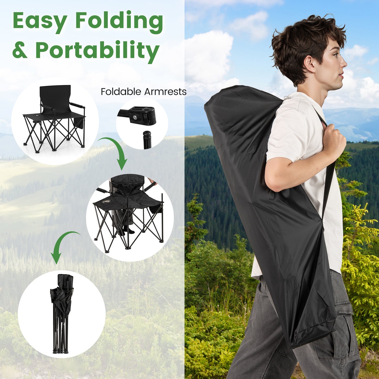 Oversized Camping Chair with Side Table and Storage Pockets