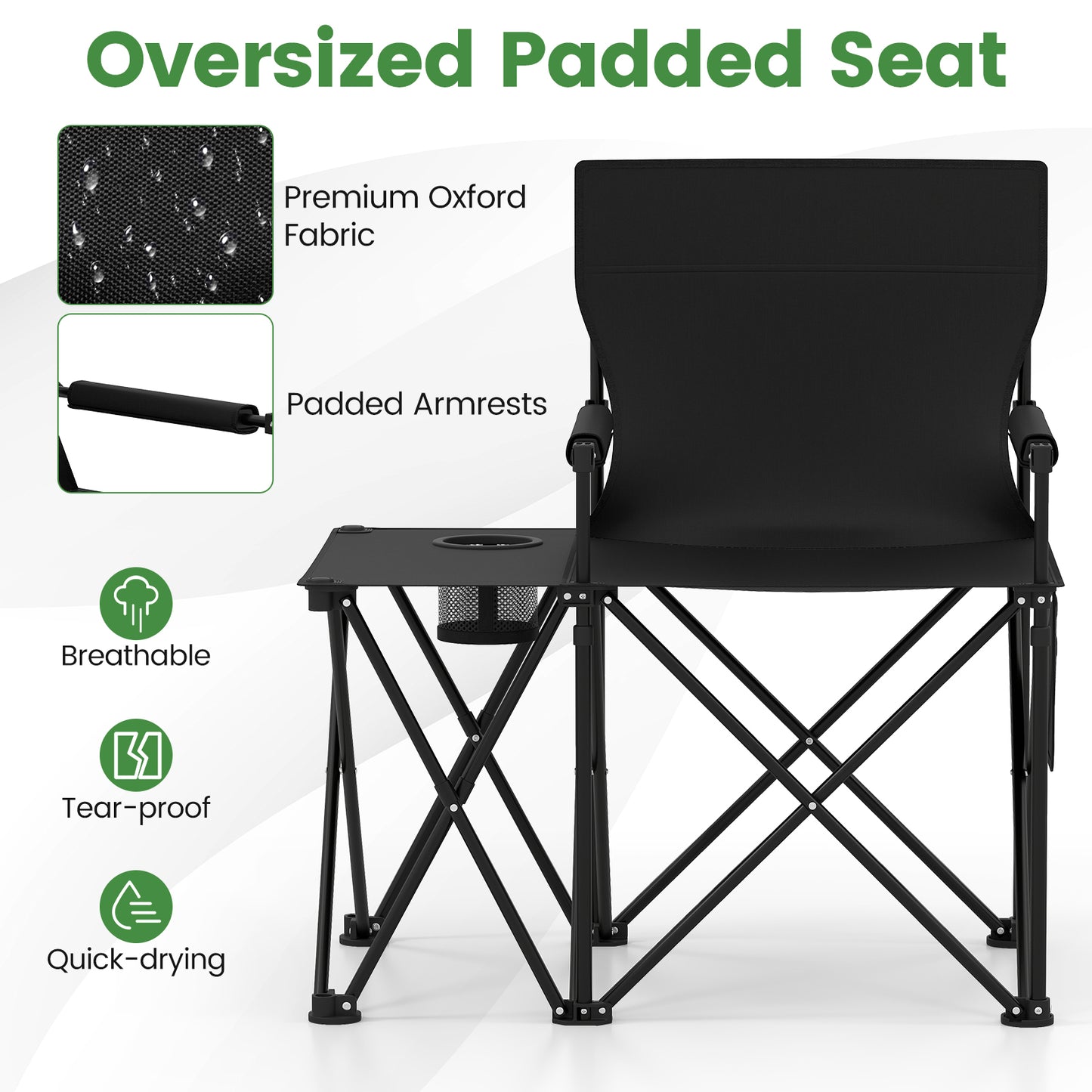 Oversized Camping Chair with Side Table and Storage Pockets