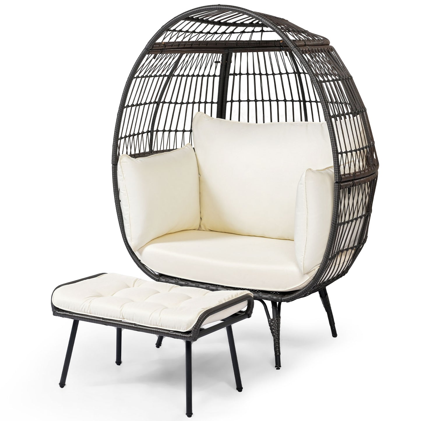 Oversized Rattan Egg Lounge Chair with 4 Cushions