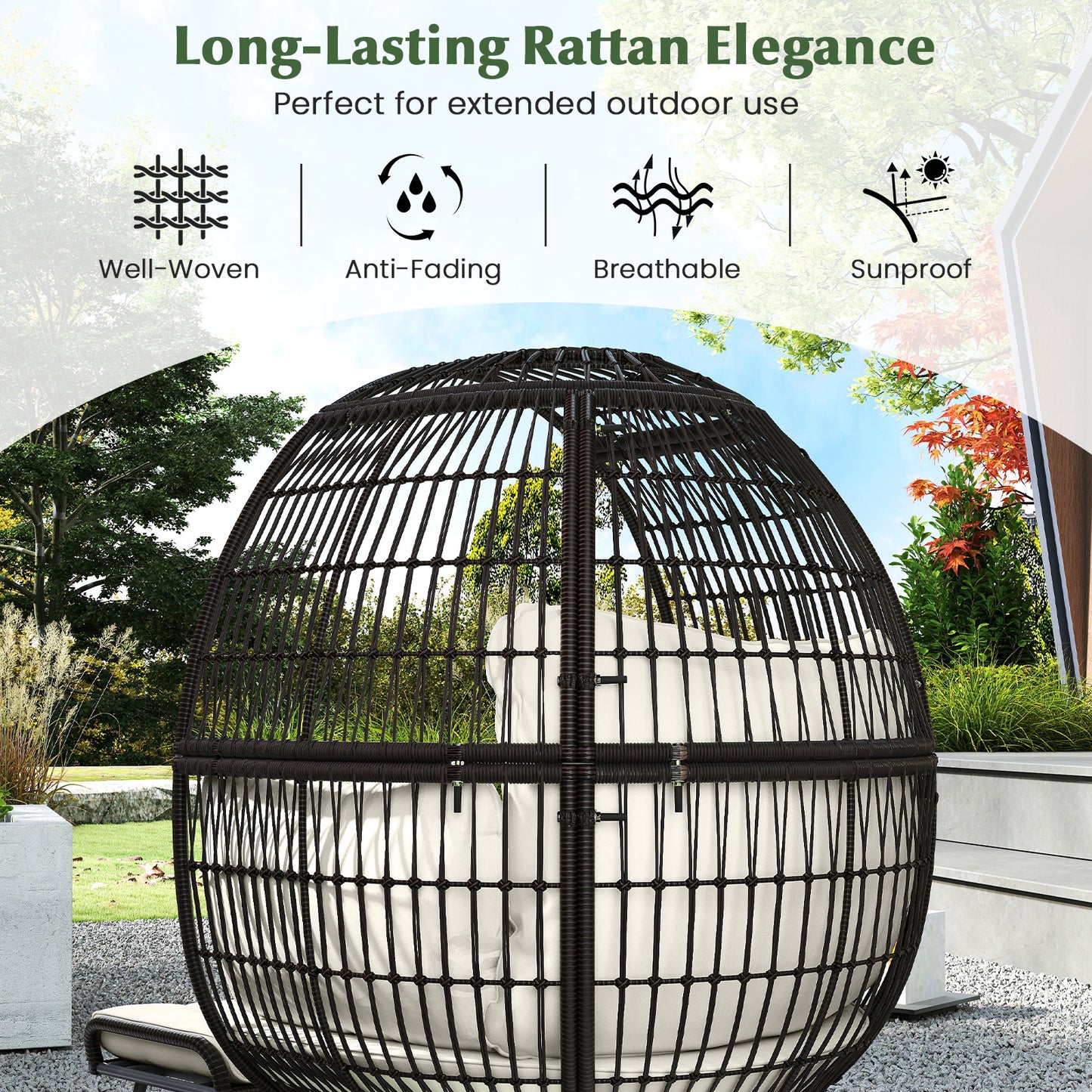 Oversized Rattan Egg Lounge Chair with 4 Cushions