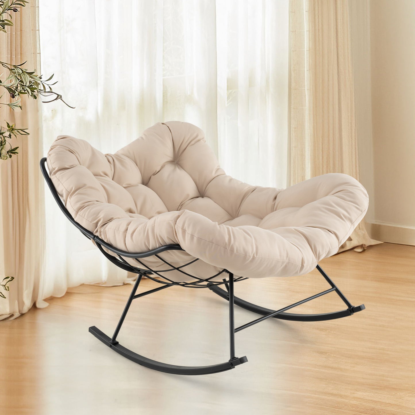 Oversized Egg Papasan Rocking Chair with Padded Cushion