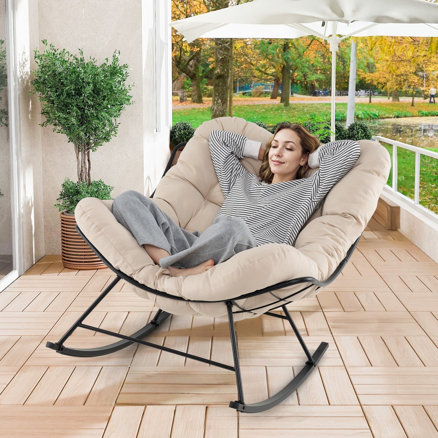 Oversized Egg Papasan Rocking Chair with Padded Cushion