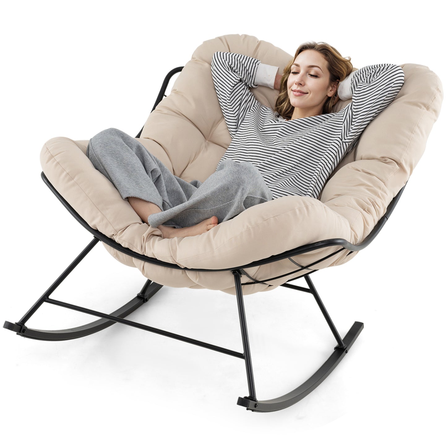 Oversized Egg Papasan Rocking Chair with Padded Cushion